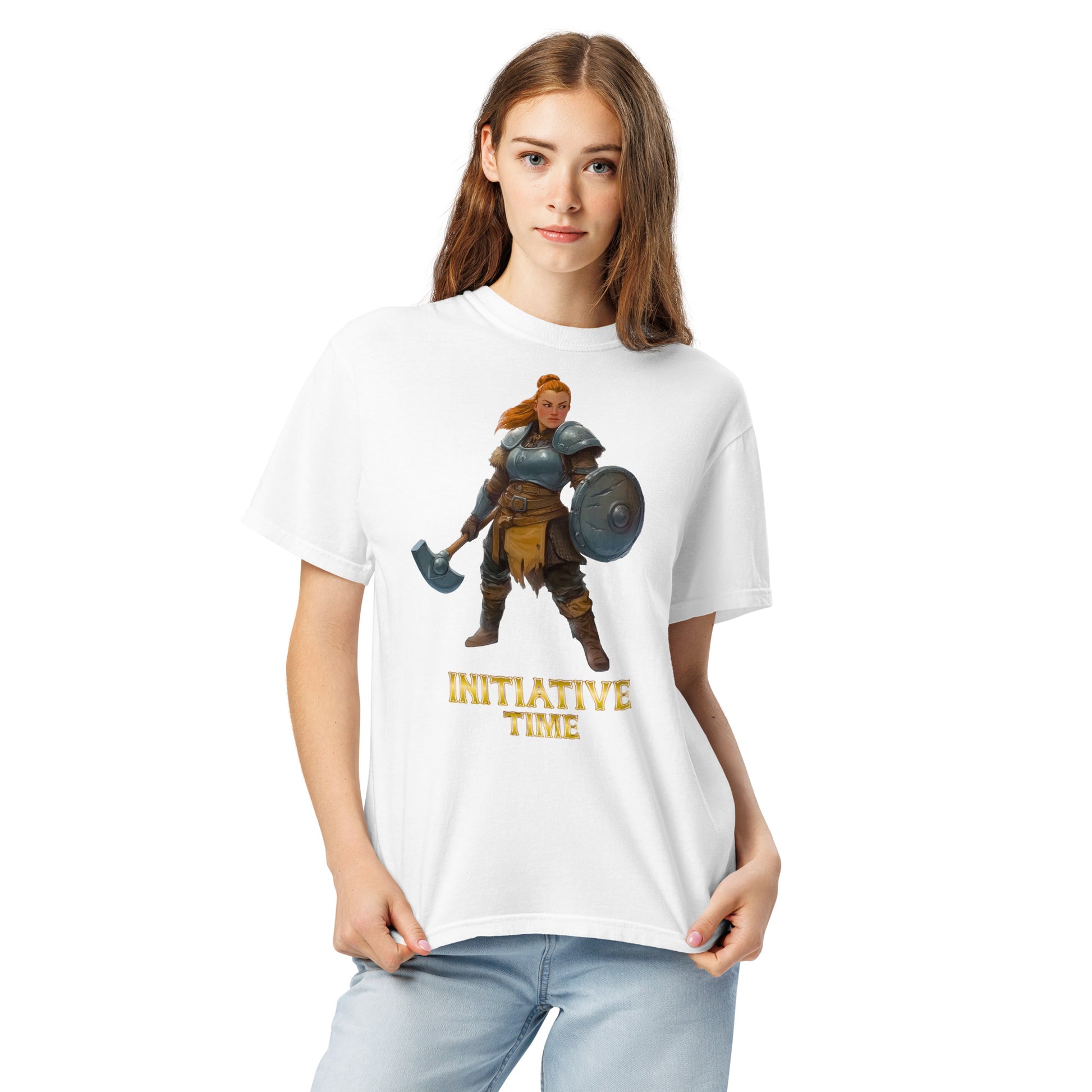 Initiative Time Dwarf Cleric Unisex Garment-Dyed T-Shirt - DnD RPG Merchandise - Backspindle Games