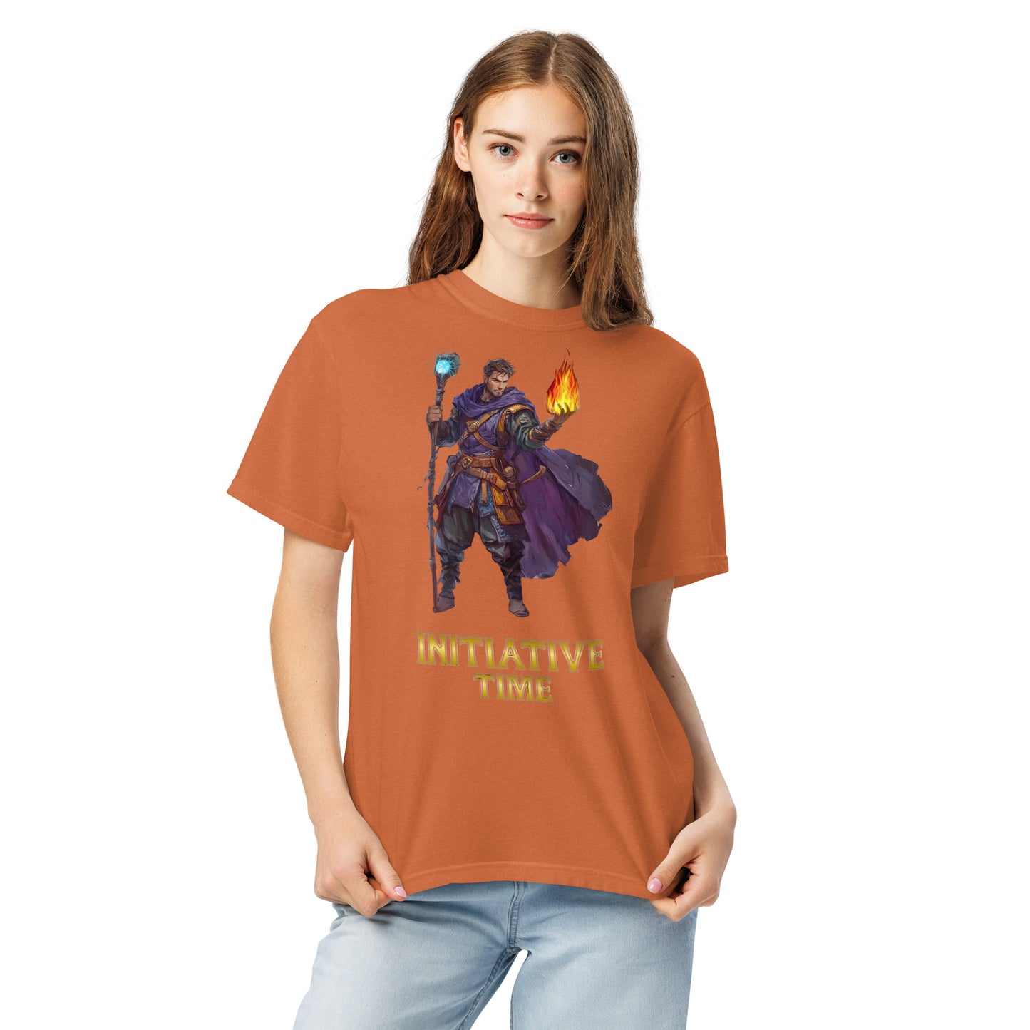 Initiative Time Human Sorcerer Unisex Garment-Dyed T-Shirt - DnD RPG Merchandise - Backspindle Games