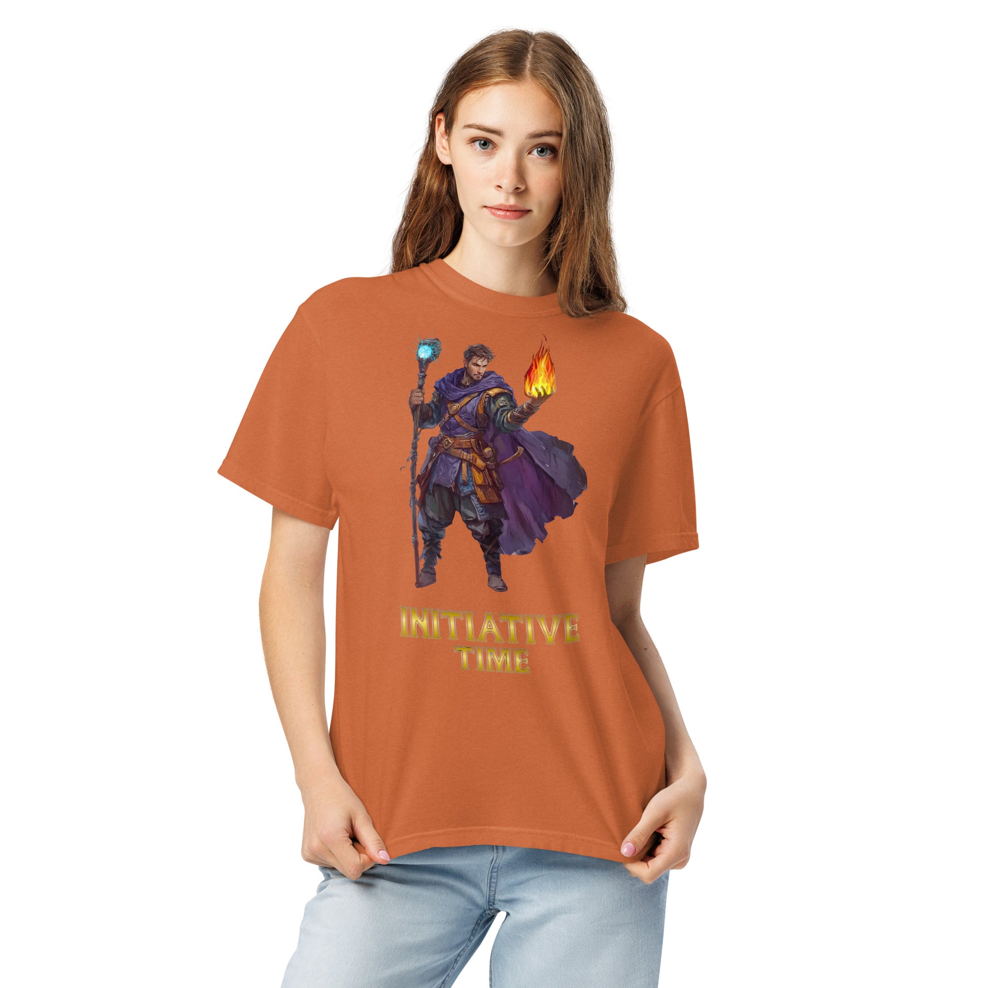 Initiative Time Human Sorcerer Unisex Garment-Dyed T-Shirt - DnD RPG Merchandise - Backspindle Games