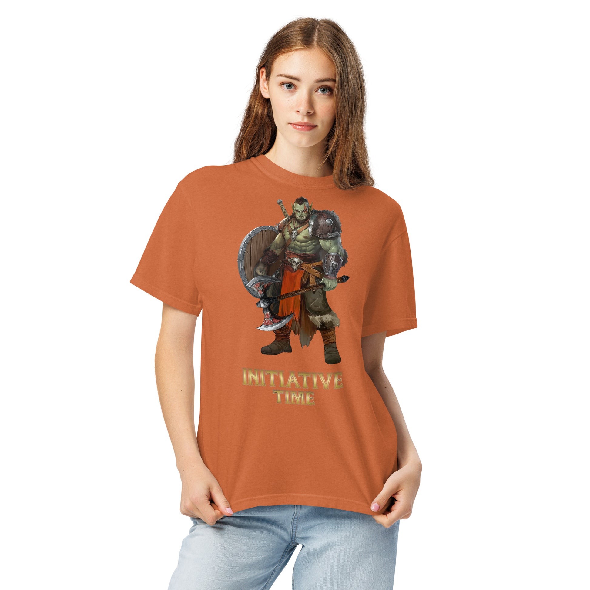 Initiative Time Orc Barbarian Unisex Garment-Dyed T-Shirt - DnD RPG Merchandise - Backspindle Games