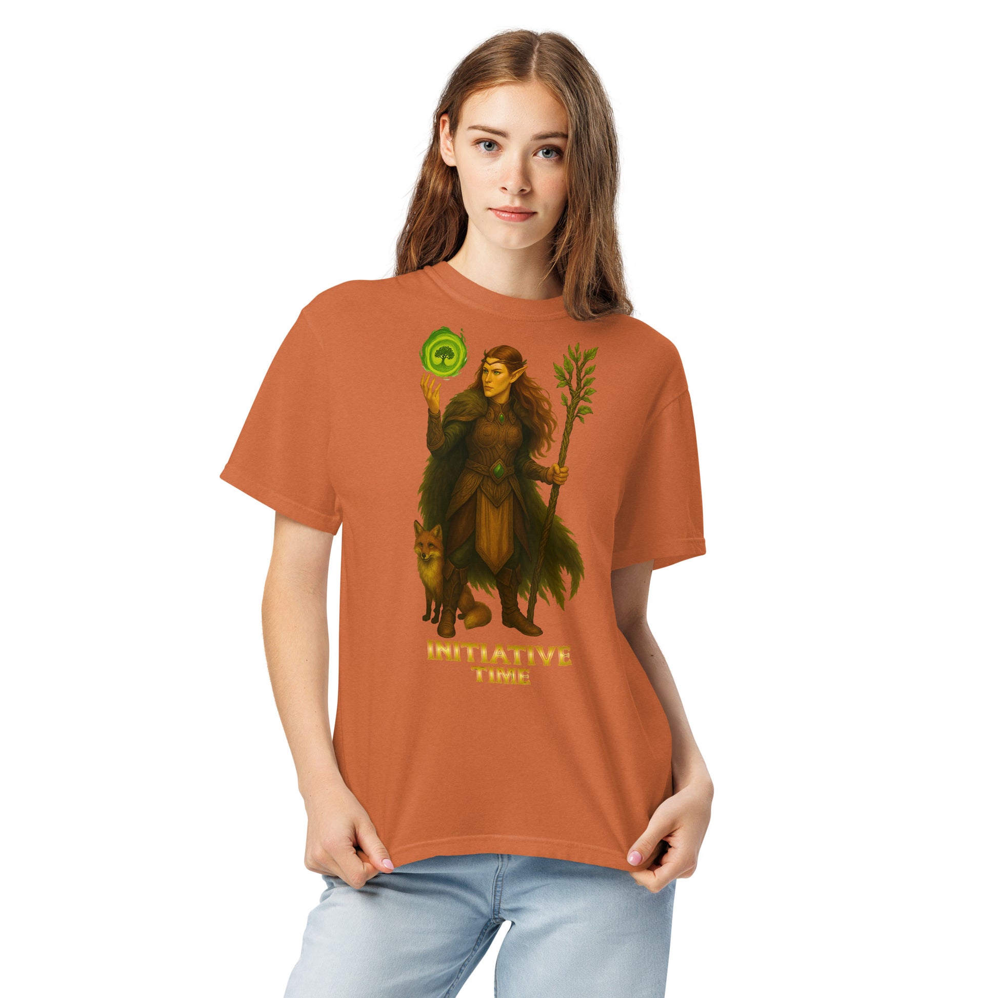 Initiative Time Elf Druid Unisex Garment-Dyed T-Shirt - DnD RPG Merchandise - Backspindle Games