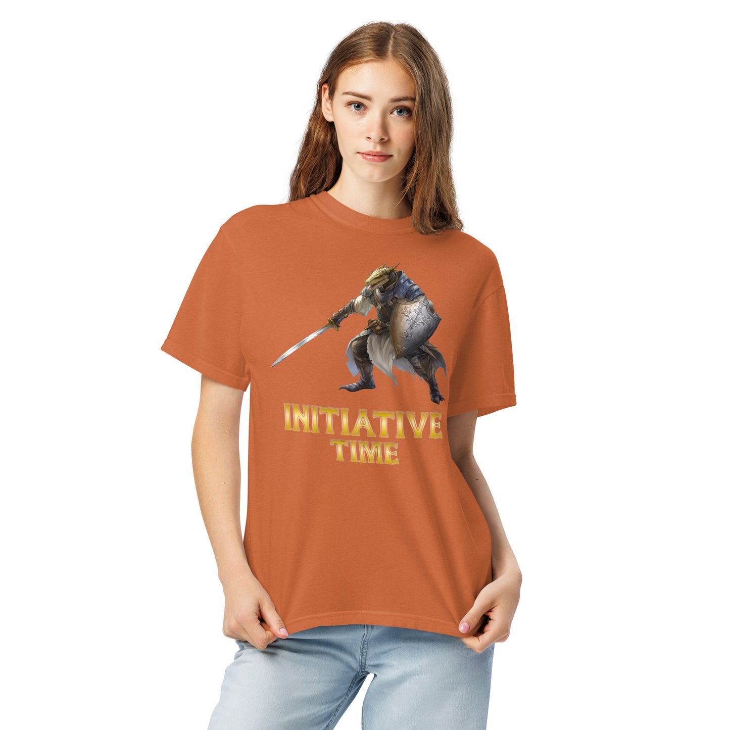 Initiative Time Dragonborn Paladin Unisex Garment-Dyed T-Shirt - DnD RPG Merchandise - Backspindle Games