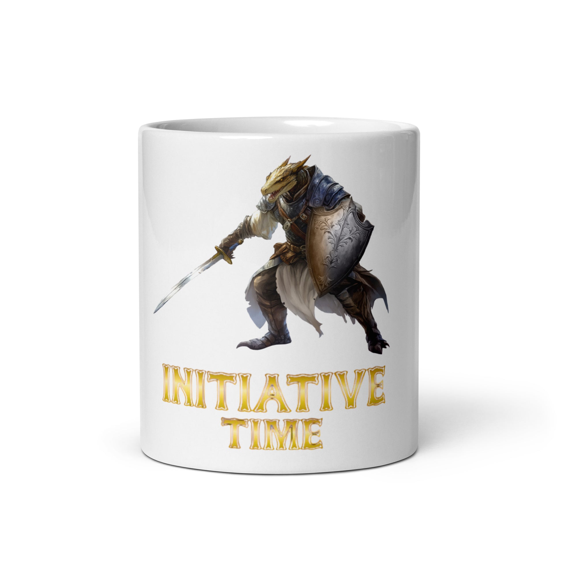 Initiative Time Dragonborn Paladin White Glossy Mug - DnD RPG Merchandise - Backspindle Games