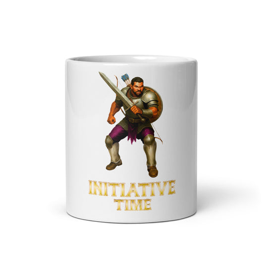 Initiative Time Fighter White Glossy Mug - DnD RPG Merchandise - Backspindle Games