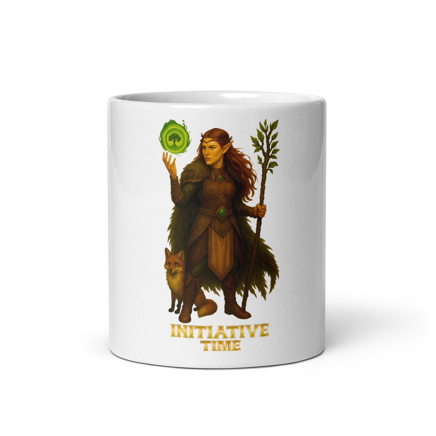 Initiative Time Elf Druid White Glossy Mug - DnD RPG Merchandise - Backspindle Games